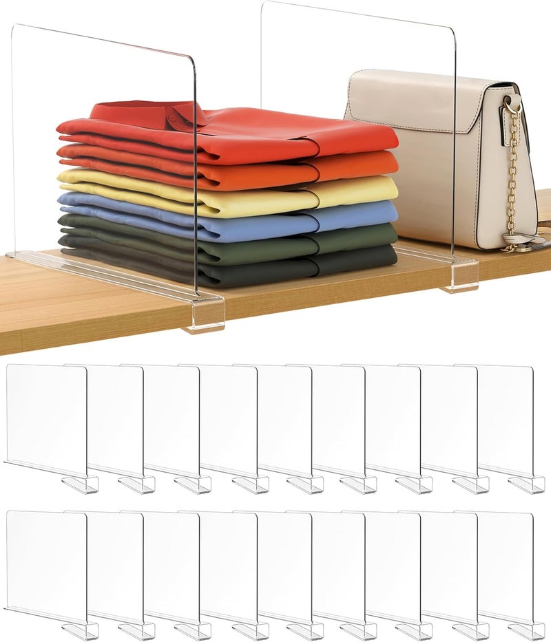 Famyards 18 Pack 12 Inches [Extra Tall Version] Clear Shelf Dividers for Organization, Acrylic Closet Shelf Vertical Shelves Organizer for Bedroom, Kitchen and Office - Image 1